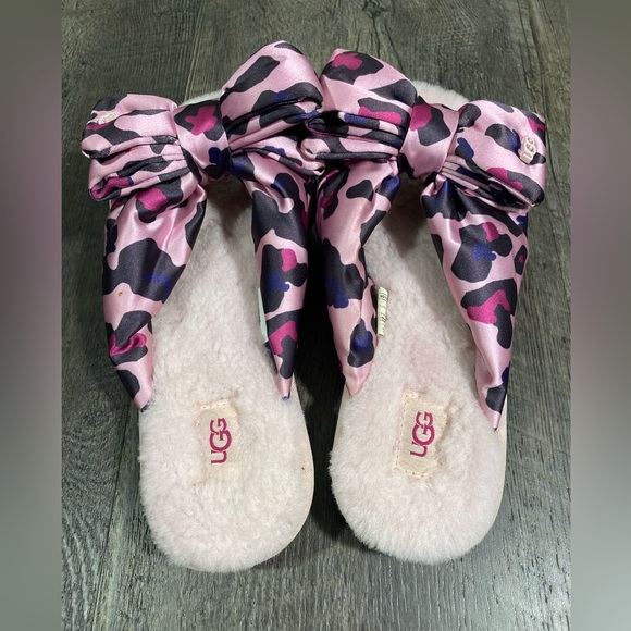 UGG Lushette Leopard Puffer Satin Sheepskin Slippers - Picture 3 of 6
